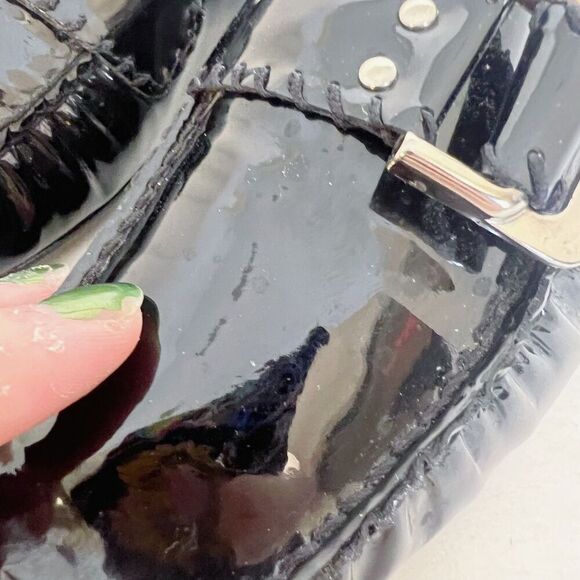 Stuart Weitzman Black Patent Leather Loafer Mules Buckled Slide Women's Size 6 - Picture 5 of 8